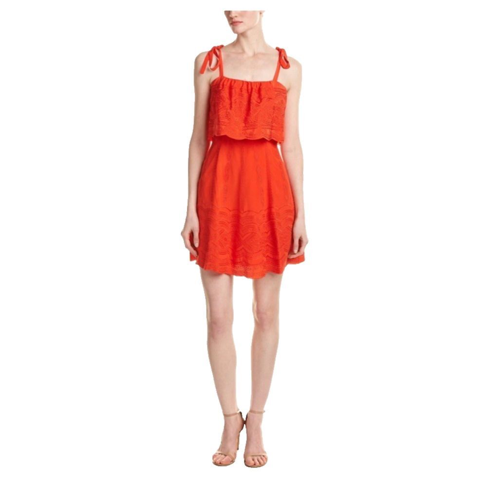 PARKER Nia Orange Silk Embroidered Lace Popover Party Dress Small NEW $398